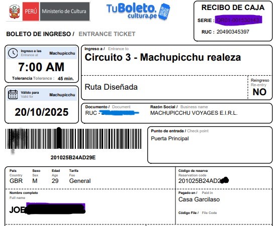 billet officiel machu picchu