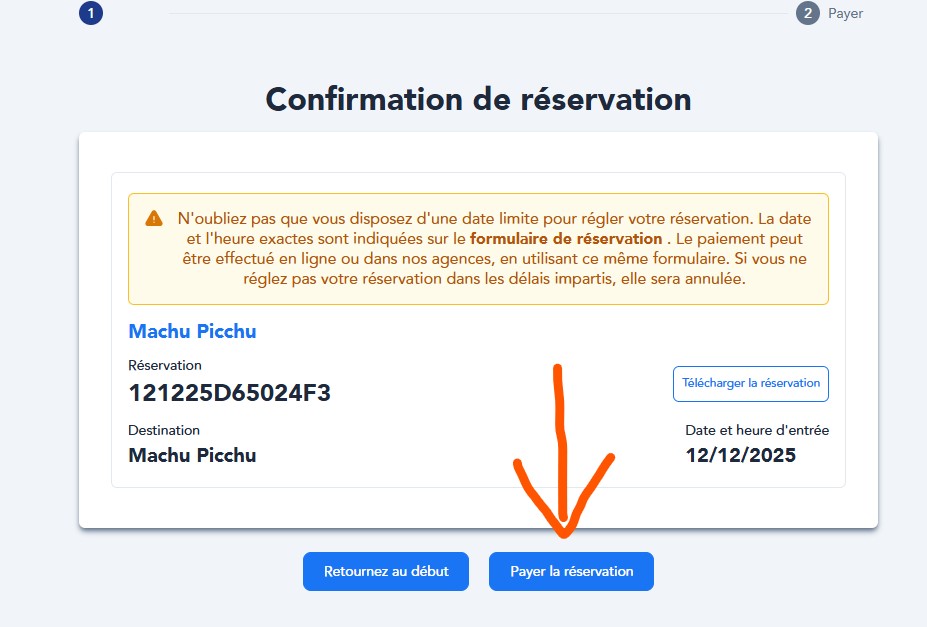 payer réervation machu picchu